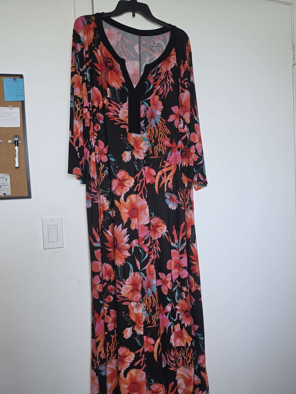 Attitudes by Renee Black Maxi Dress with Coral & Pink Floral Print - Picture 2 of 7